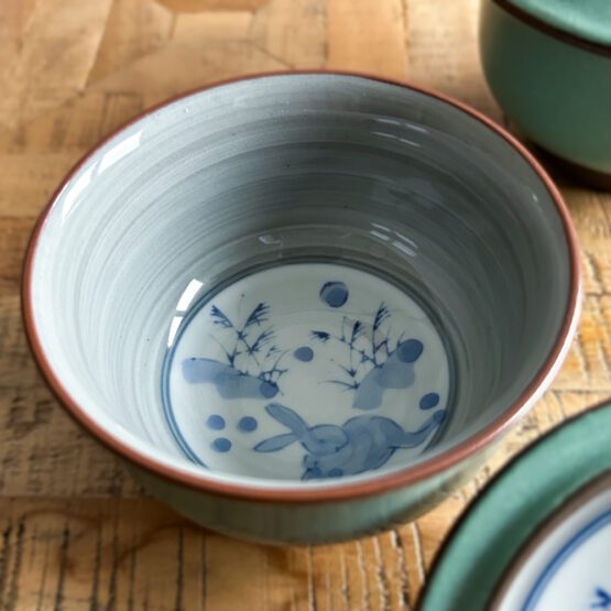 Lot de deux petites tasses vintages de couleur vert turquoise  / avec couvercles / Hukkougama – Image 5