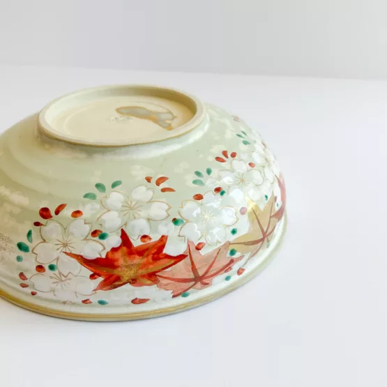 "Érable d'Automne Céramique" - Bol en céramique aux feuilles d'érable et aux cerisiers en fleurs à bordure dorée – Image 7