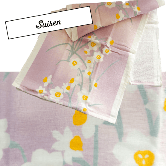 Serviettes Tenugui japonais en gaze douce – Set de 2 pièces avec motifs de narcisse et de poisson rouge et morning glory – Image 3