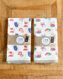 Serviettes Tenugui japonais en gaze douce – Set de 2 pièces avec motifs de la région Tohoku et de la région Chugoku