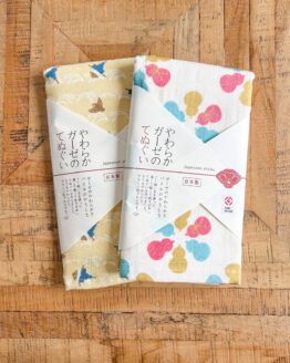 Serviettes Tenugui japonais en gaze douce – Set de 2 pièces avec motifs de カカシ et 六瓢 (Mubyo)