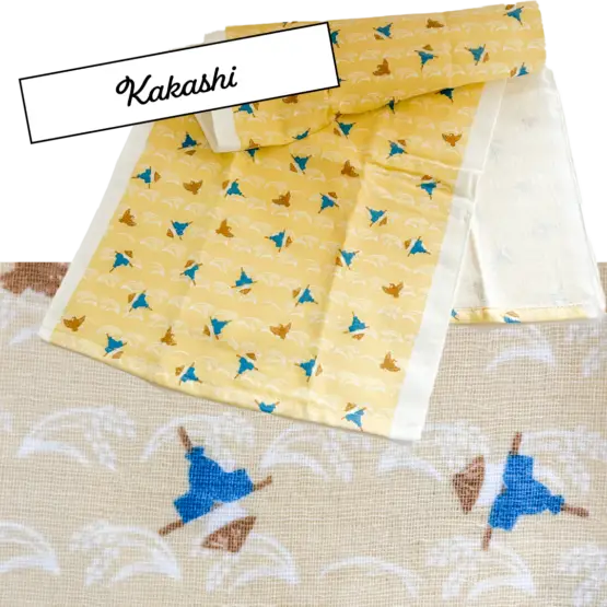 Serviettes Tenugui japonais en gaze douce – Set de 2 pièces avec motifs de カカシ et 六瓢 (Mubyo) – Image 3