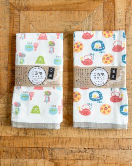 Serviettes Tenugui japonais en gaze douce – Set de 2 pièces avec motifs de Kyoto et Tohoku