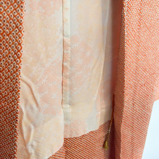 Haori vintage japonais – soie orange vif à doublure florale – Image 8