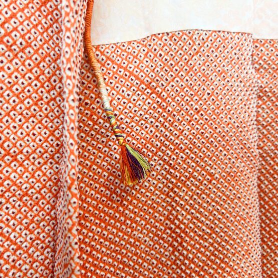Haori vintage japonais – soie orange vif à doublure florale – Image 5
