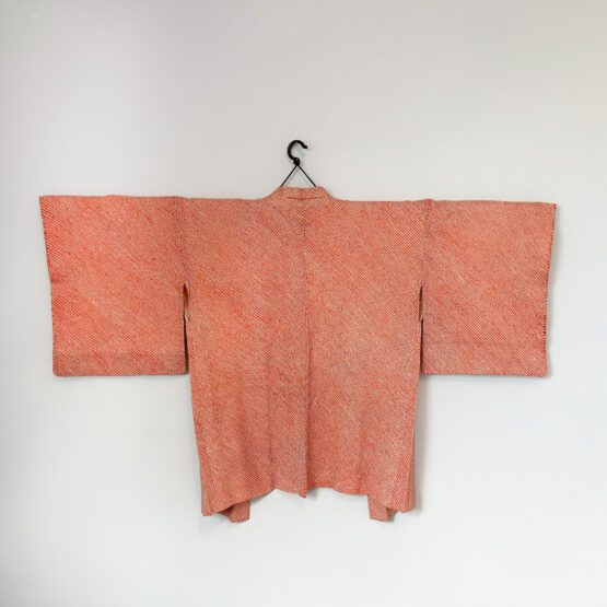 Haori vintage japonais – soie orange vif à doublure florale – Image 9