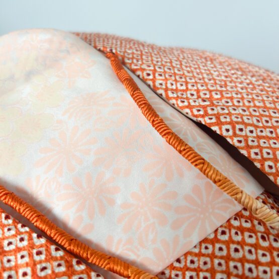 Haori vintage japonais – soie orange vif à doublure florale – Image 6