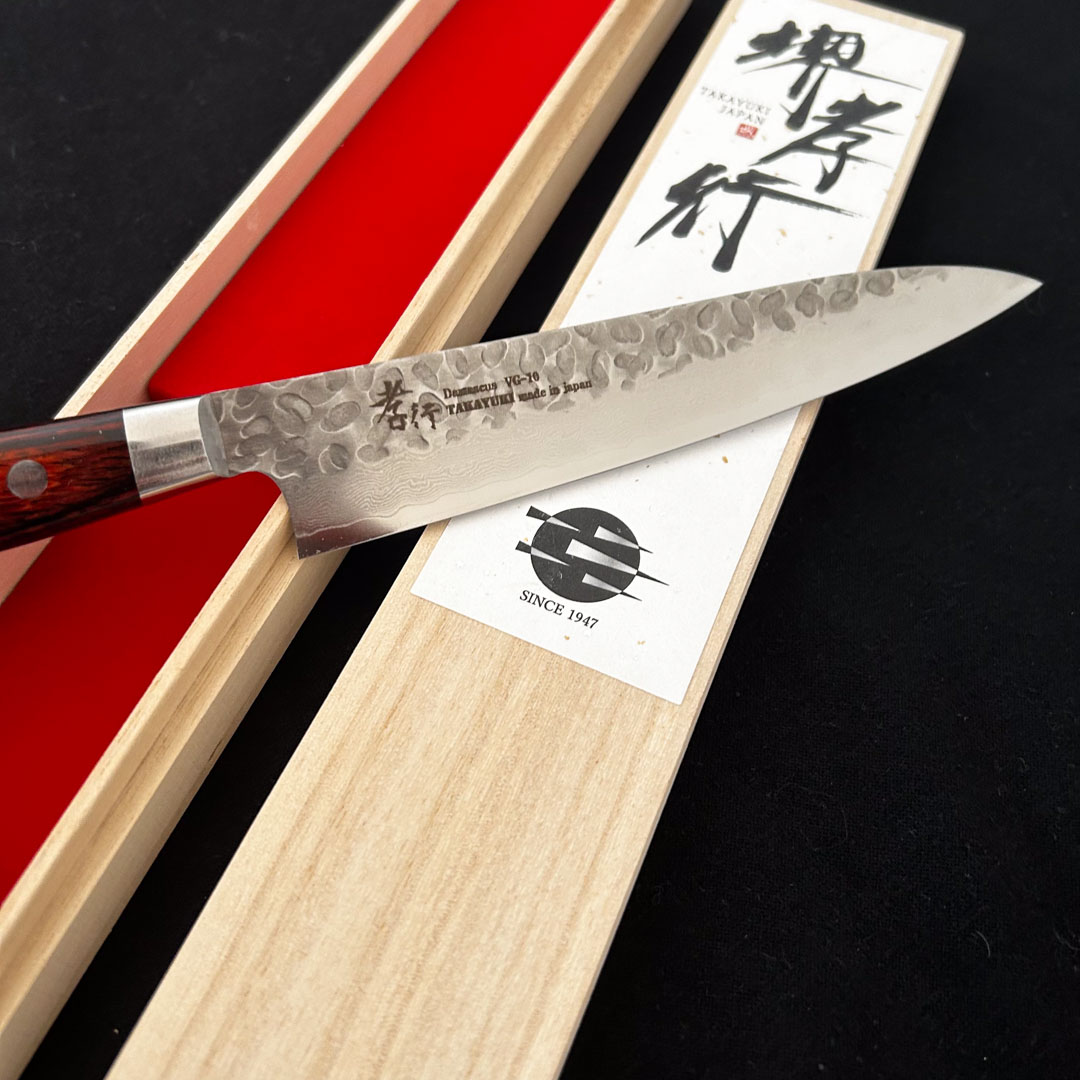 Couteau japonais Sakai Takayuki Petty 150mm – Acier VG10 Damas martelé et manche Acajou – Image 5
