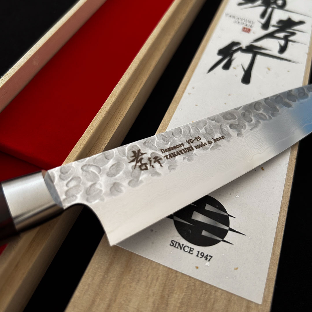 Couteau japonais Sakai Takayuki Petty 150mm – Acier VG10 Damas martelé et manche Acajou – Image 3