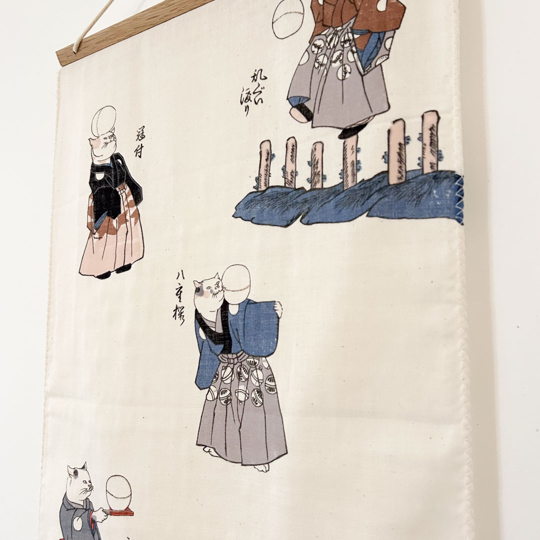 Tenugui japonais double gaze – Ukiyo-e Utagawa kuniyoshi Neko joue traditionnel en coton - Image 6