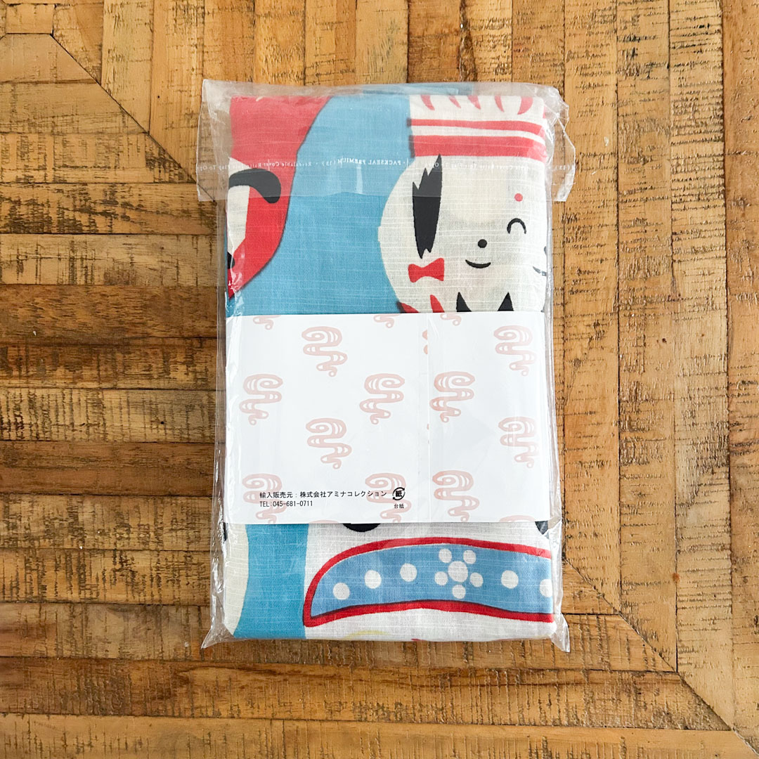 Rideau Noren Japonais – Motifs Daruma & Maneki-Neko – Coloris Bleu Ciel 150x86cm - Image 3